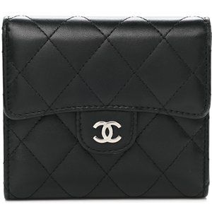 CHANEL Authentic Lambskin Quilted Compact Flap Wallet